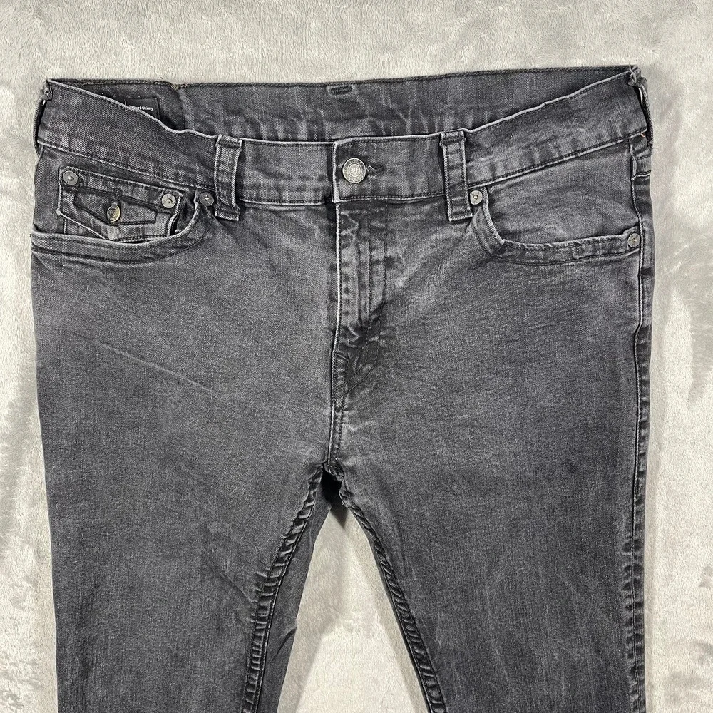 True Religion Rocco Jeans Mens 36x32 Relaxed Skinny Black Dark Wash Flap Pockets